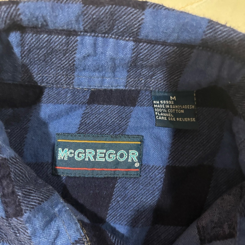 Vintage Mcgregor Flannel Button Shirt Blue Plaid Checkered Mens M Lumberjack - Picture 5 of 7